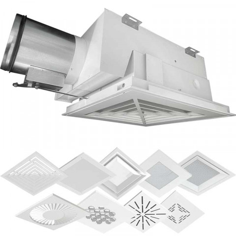 Потолочный воздухораспределитель с блоком уменьшенной высоты с круглым патрубком и боковым подводом ВБ-У